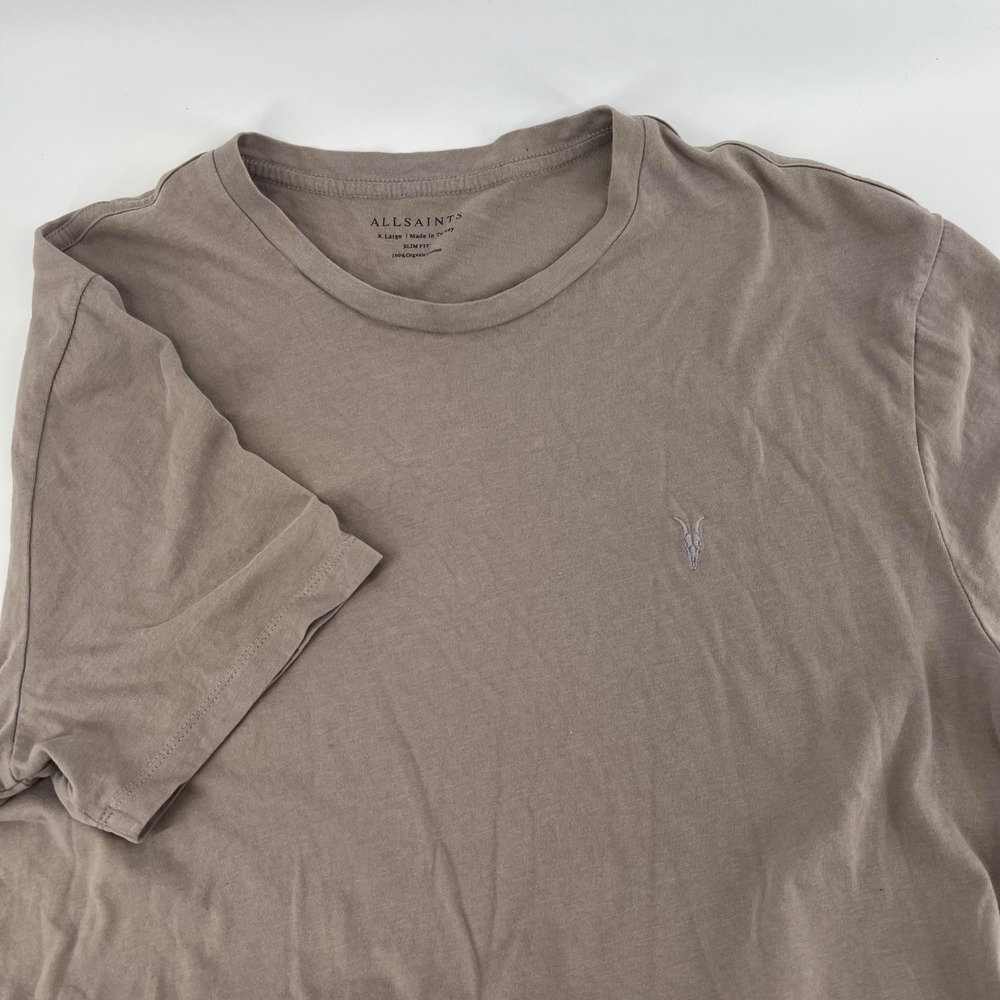 ALLSAINTS Men's Taupe Slim‎ Fit Organic Cotton Logo T-Shirt XL Extra Large